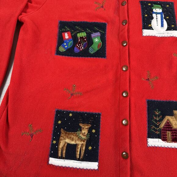 VTG Women's 1X Appliqué Winter Snow Christmas Cardigan Sweater Grannycore - Picture 5 of 12